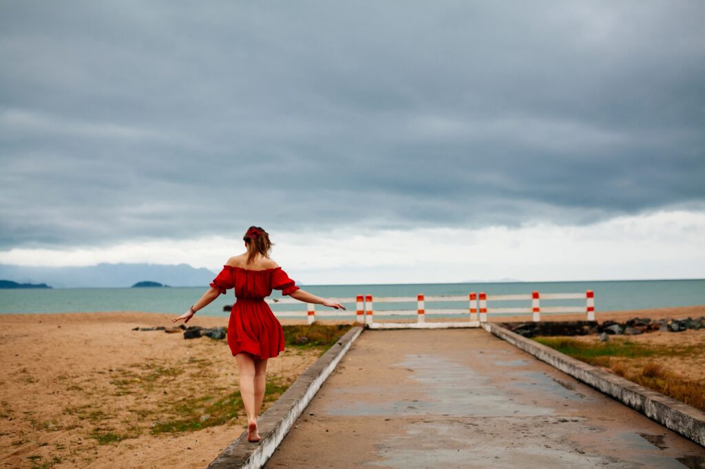 woman balancing on the way